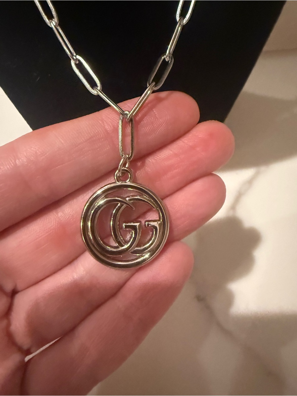 Upcycled Gucci Silver Double G Round Pendant Necklace - Picture 3 of 5